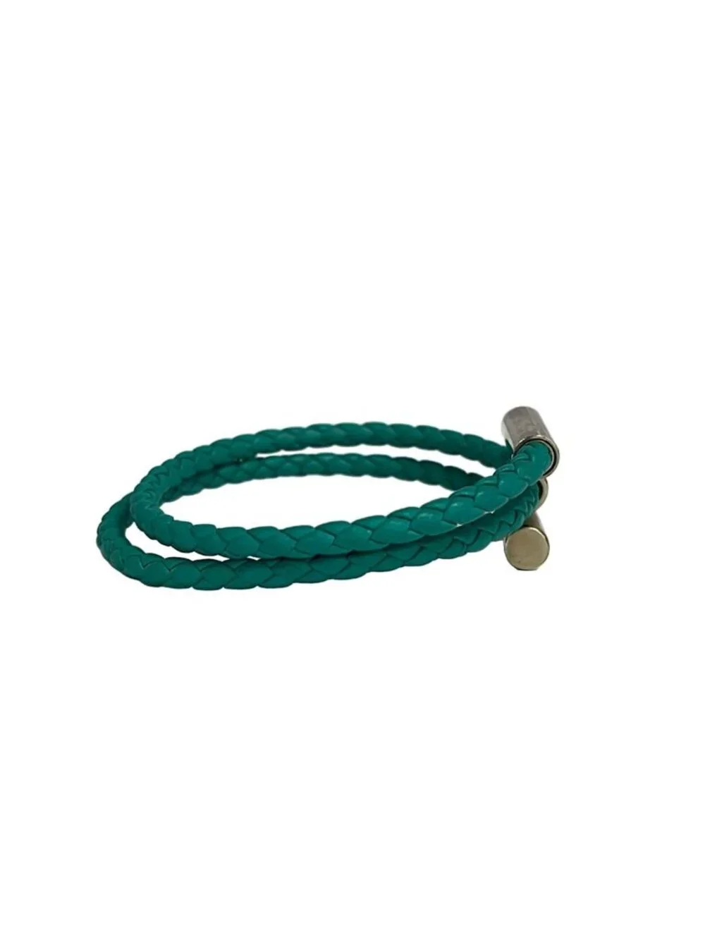 Hermes Bangle Tournis Leather Blue Silver Braid Bracelet